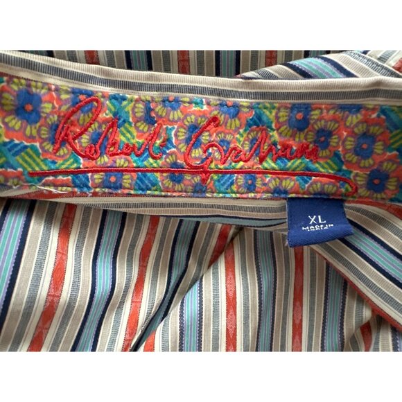 Robert Graham Flip Cuff Button Up Shirt Long Sleeve Stripe Orange Blue Cotton XL - Picture 5 of 6